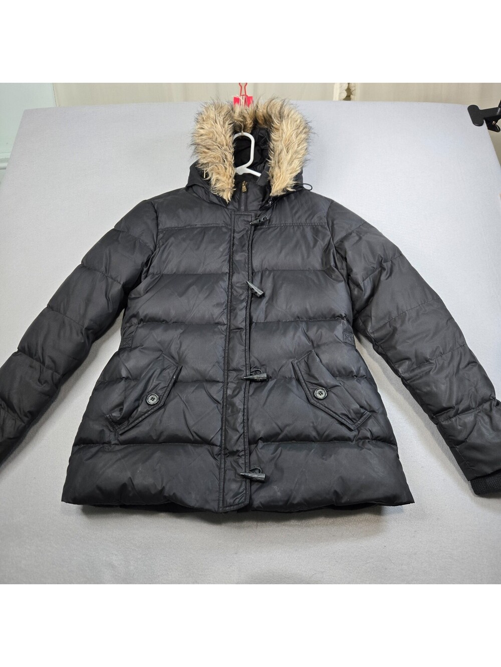 Lauren Ralph Lauren Size M Womens Down Puffer Coat Jacket Black Fur Trim Hood